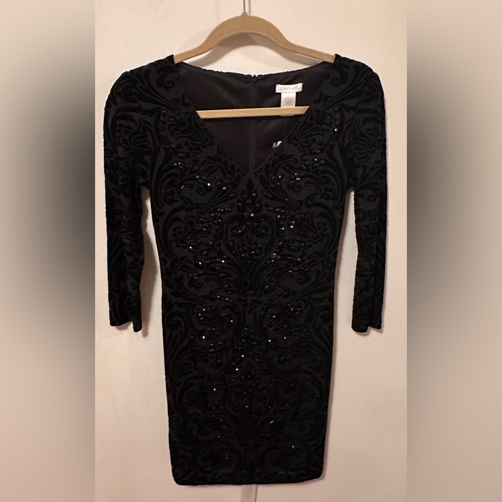 Cache Elegant Black Long Sleeve Dress
